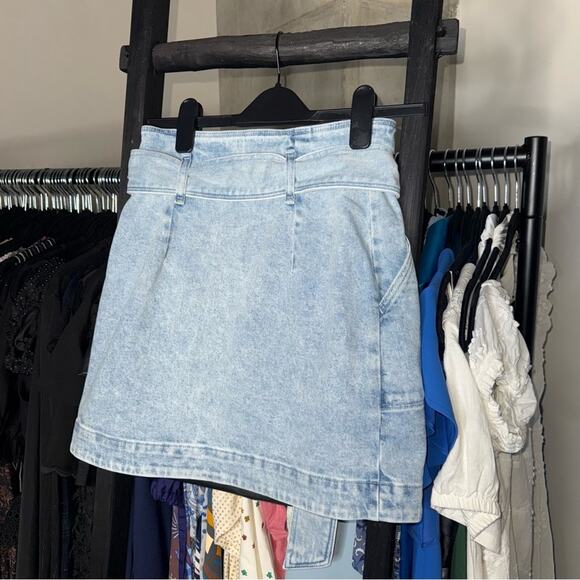 Sézane Lana Bleached Denim Wrap Mini Skirt with Tie Belt - Picture 9 of 17